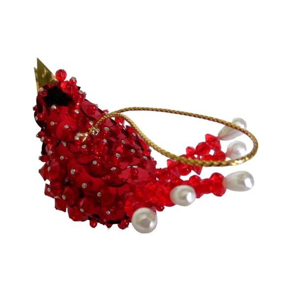 Cardinal Bird Beaded Sequin Christmas Ornament - Vintage Holiday Handmade Gift - - Picture 4 of 6